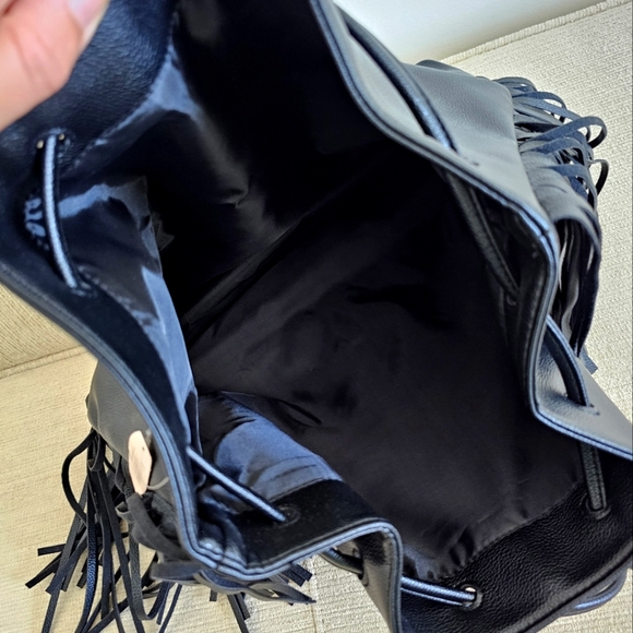 Victoria's Secret Black Vegan Leather Fringe Backpack Handbag Shoulder Bag NWT - Picture 11 of 15